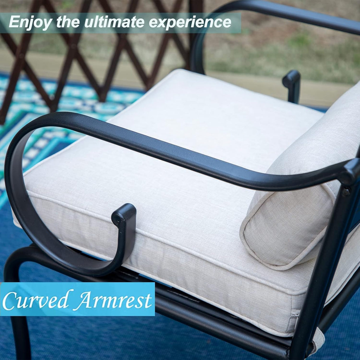 Patioslife 7 PCS Patio Dining Set – Rectangular Table with Umbrella Hole & 6 Cushioned Chairs for Backyard|Porch|Balcony|Deck