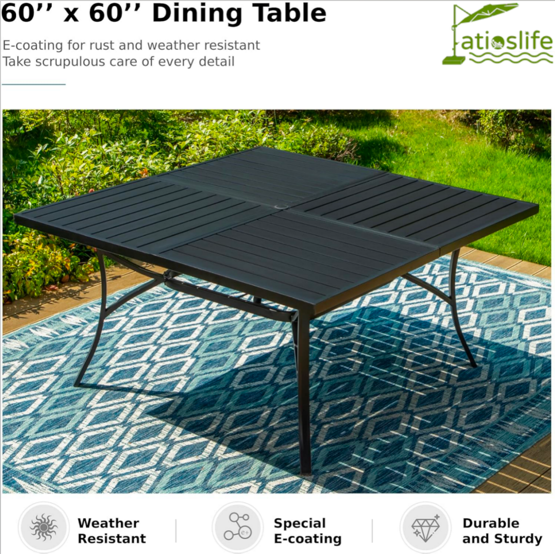 Patioslife 7 PCS Patio Dining Set – Rectangular Table with Umbrella Hole & 6 Cushioned Chairs for Backyard|Porch|Balcony|Deck