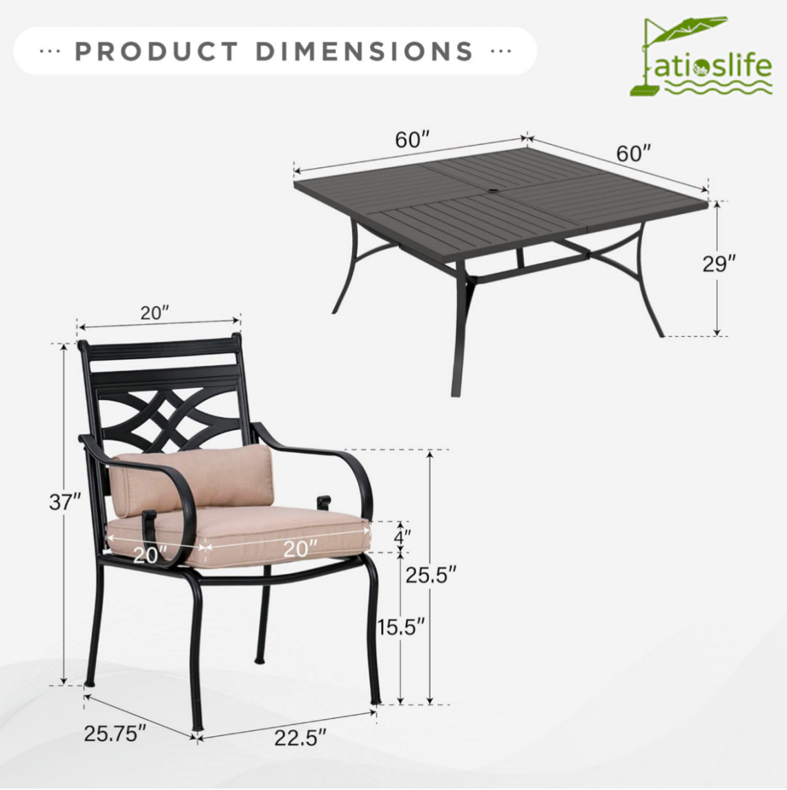Patioslife 7 PCS Patio Dining Set – Rectangular Table with Umbrella Hole & 6 Cushioned Chairs for Backyard|Porch|Balcony|Deck