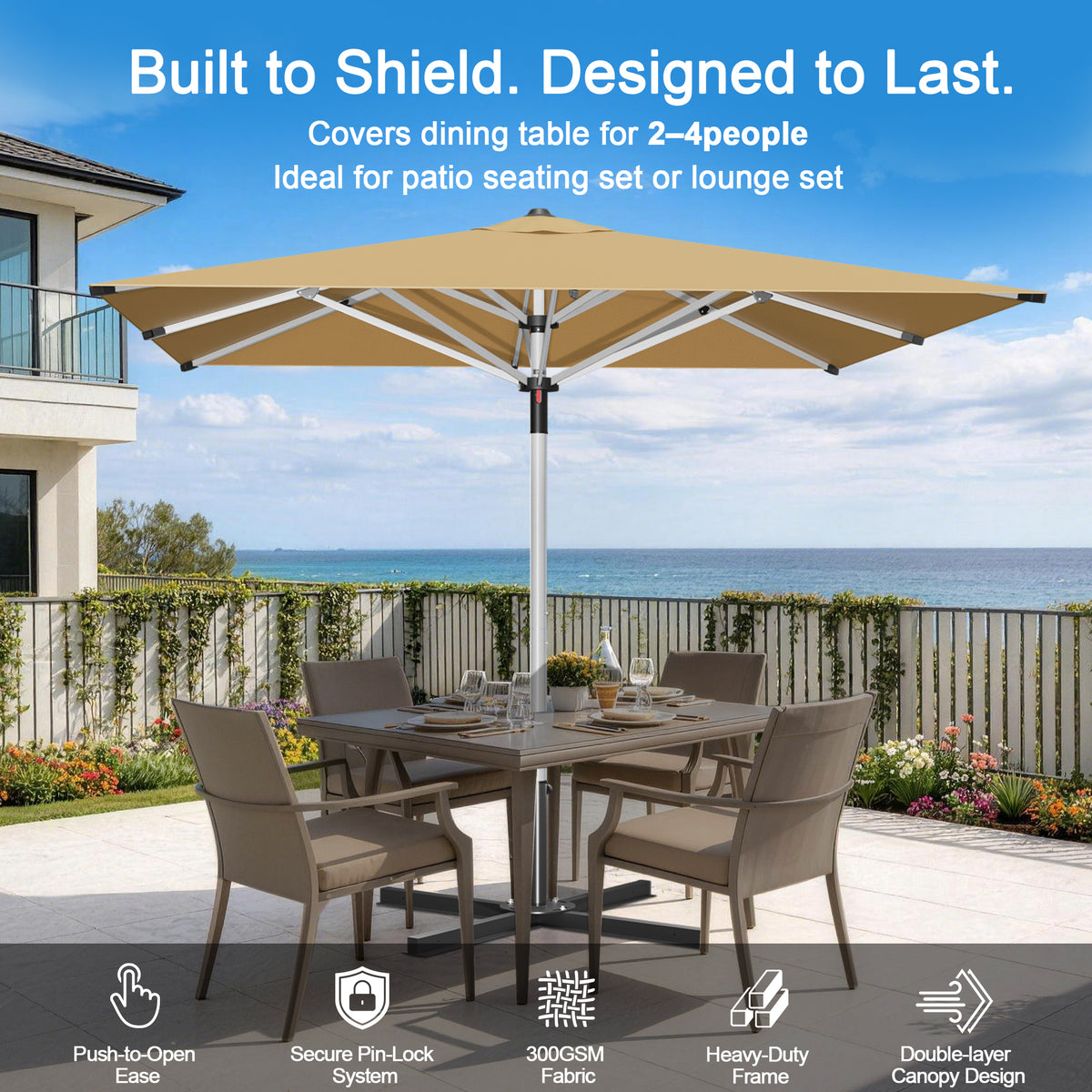 Patioslife 9ft, 10ft & 11ft Patio Umbrella – Round & Square Heavy Duty Aluminum Outdoor Market Umbrella with Double Vented Canopy