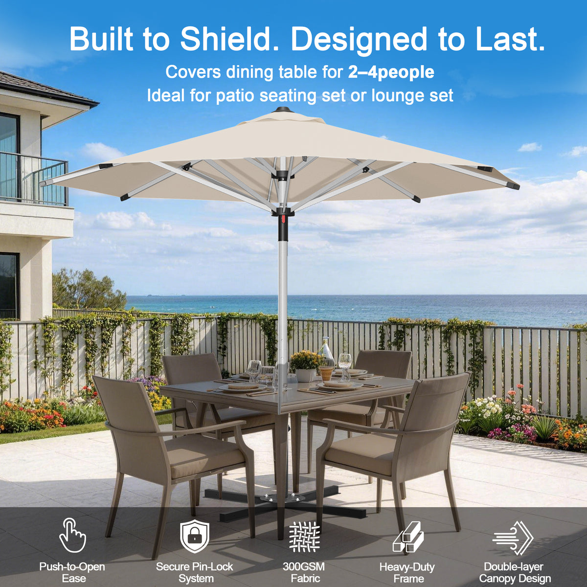 Patioslife 9ft, 10ft & 11ft Patio Umbrella – Round & Square Heavy Duty Aluminum Outdoor Market Umbrella with Double Vented Canopy