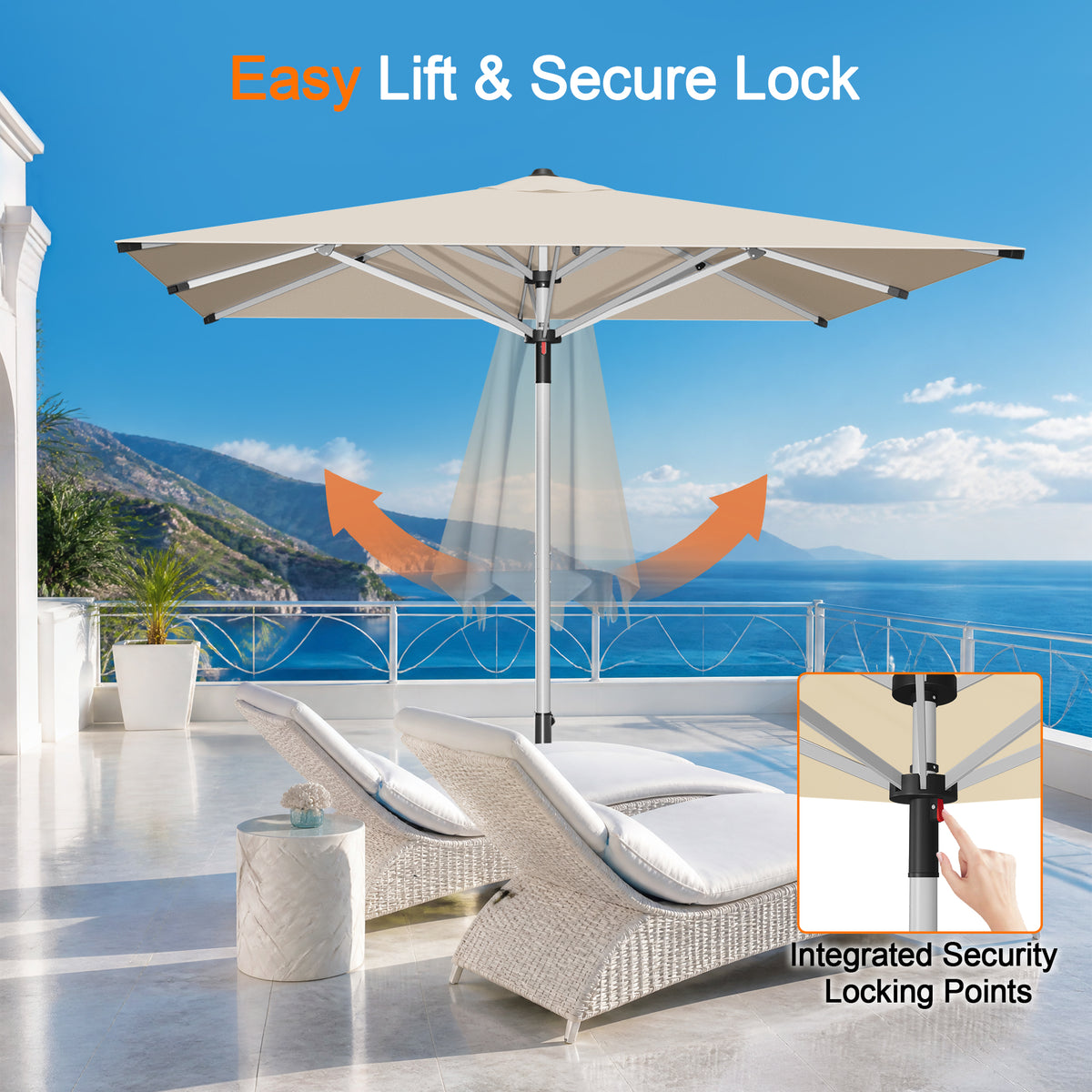 Patioslife 9ft, 10ft & 11ft Patio Umbrella – Round & Square Heavy Duty Aluminum Outdoor Market Umbrella with Double Vented Canopy