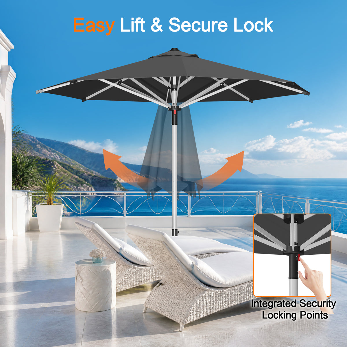 Patioslife 9ft, 10ft & 11ft Patio Umbrella – Round & Square Heavy Duty Aluminum Outdoor Market Umbrella with Double Vented Canopy