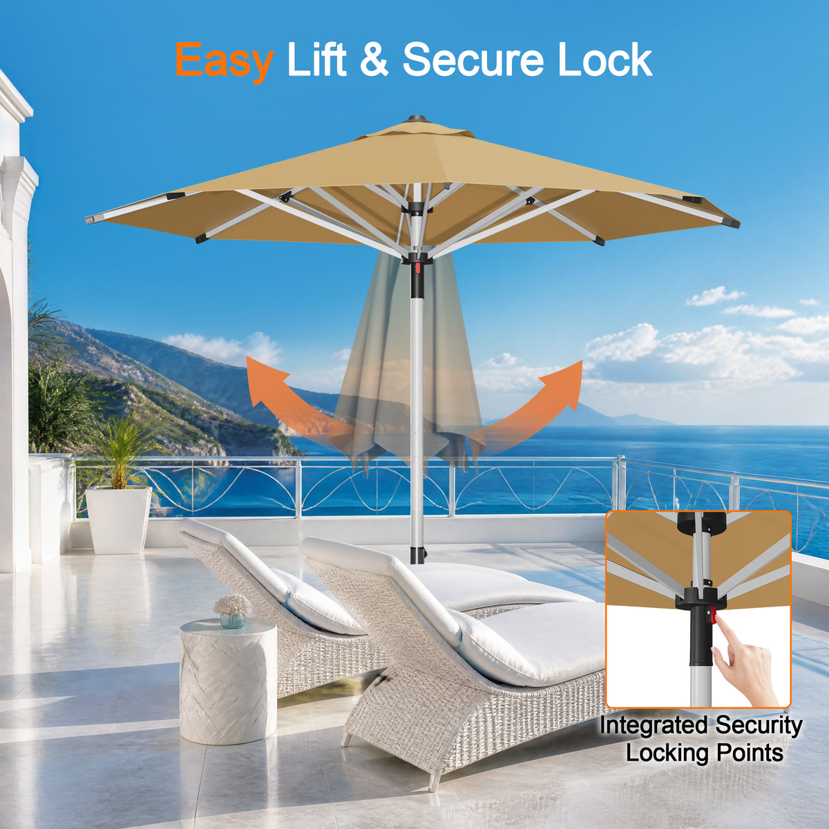 Patioslife 9ft, 10ft & 11ft Patio Umbrella – Round & Square Heavy Duty Aluminum Outdoor Market Umbrella with Double Vented Canopy