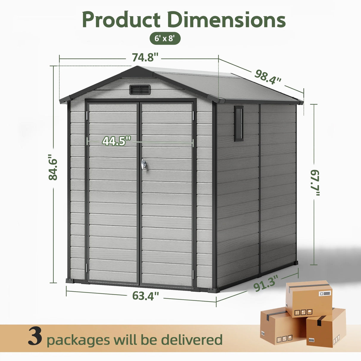 Outdoor Storage Shed with Floor Patioslife YardVault , All-Weather Waterproof Plastic Garden Shed in Resin with Lock and Window for Backyard, Heavy-Duty Storage Shed for Tools, Bikes & Lawn Equipment
