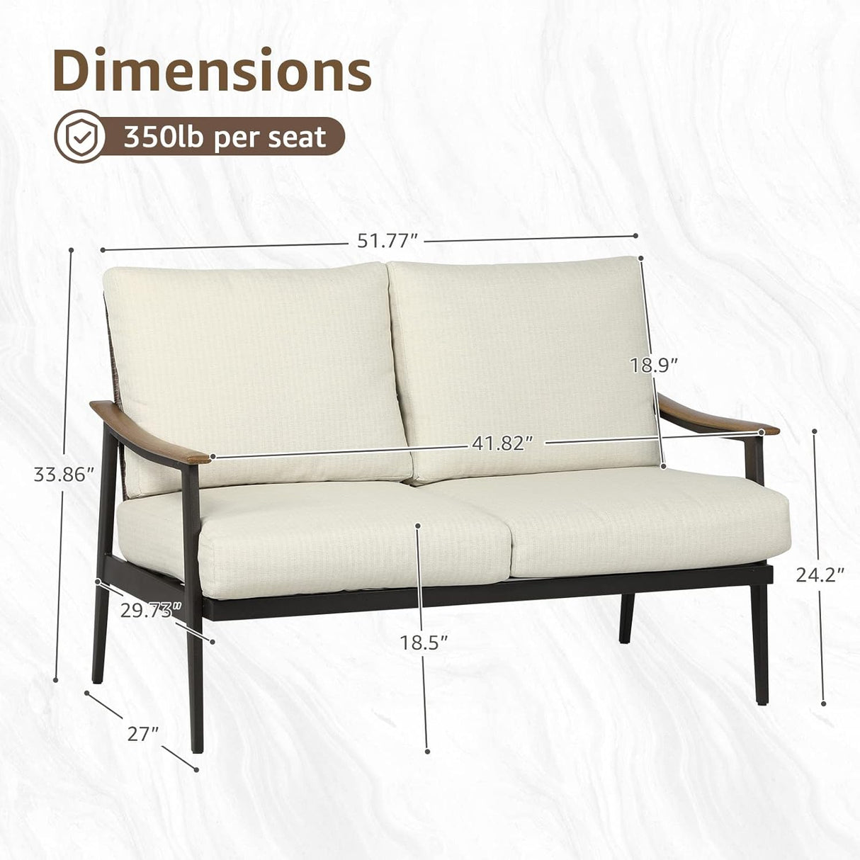 Patioslife Sofa Outdoor Furniture Metal Chair with Wicker Backrest & 6 Inches Cushion for Indoor, Front Porch, Deck, Balcony, Backyard, Sunroom