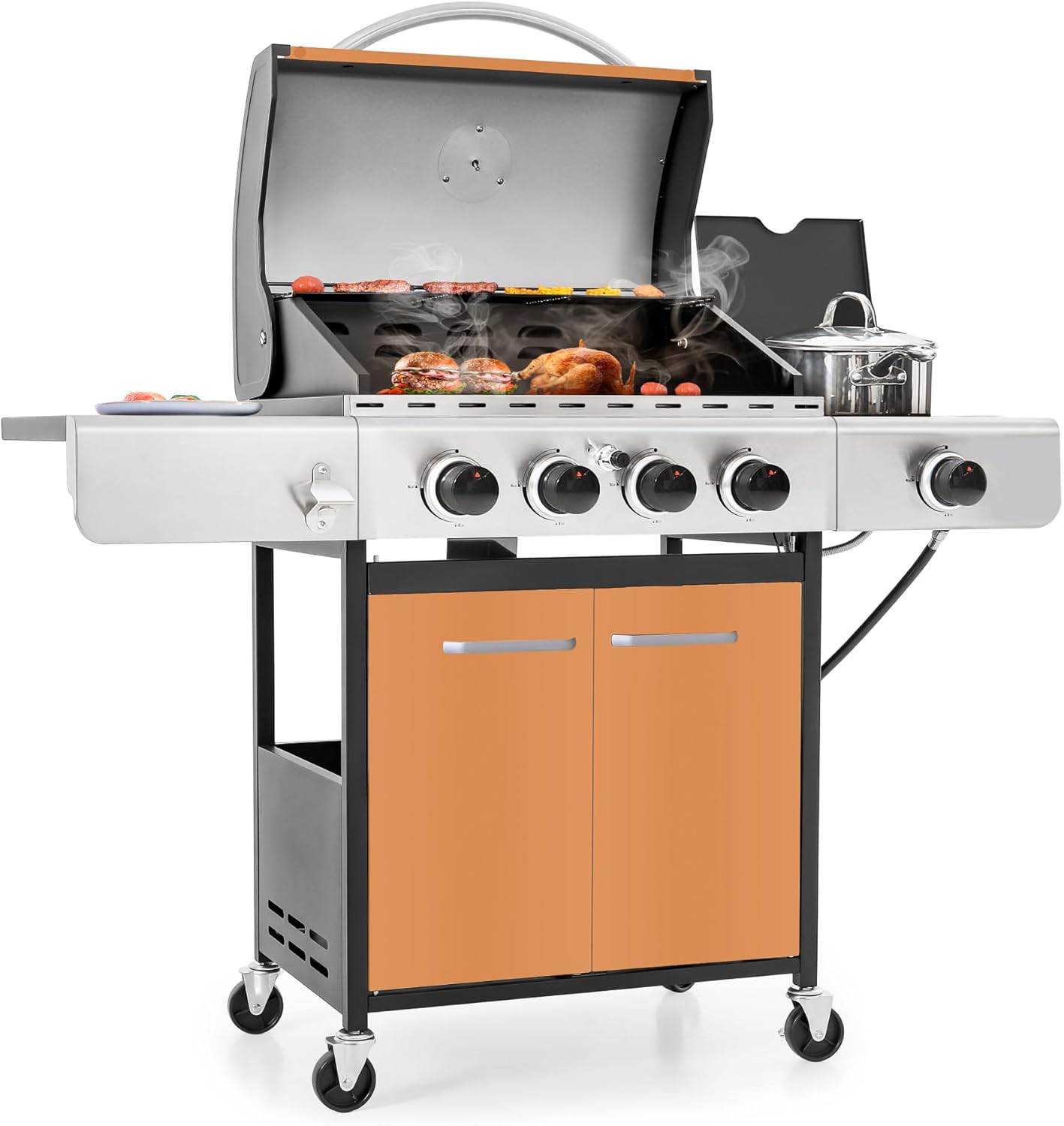 Patioslife 4-Burner Stainless Steel Propane Grill with Side Burner – Durable, High Heat Outdoor Cooking Solution