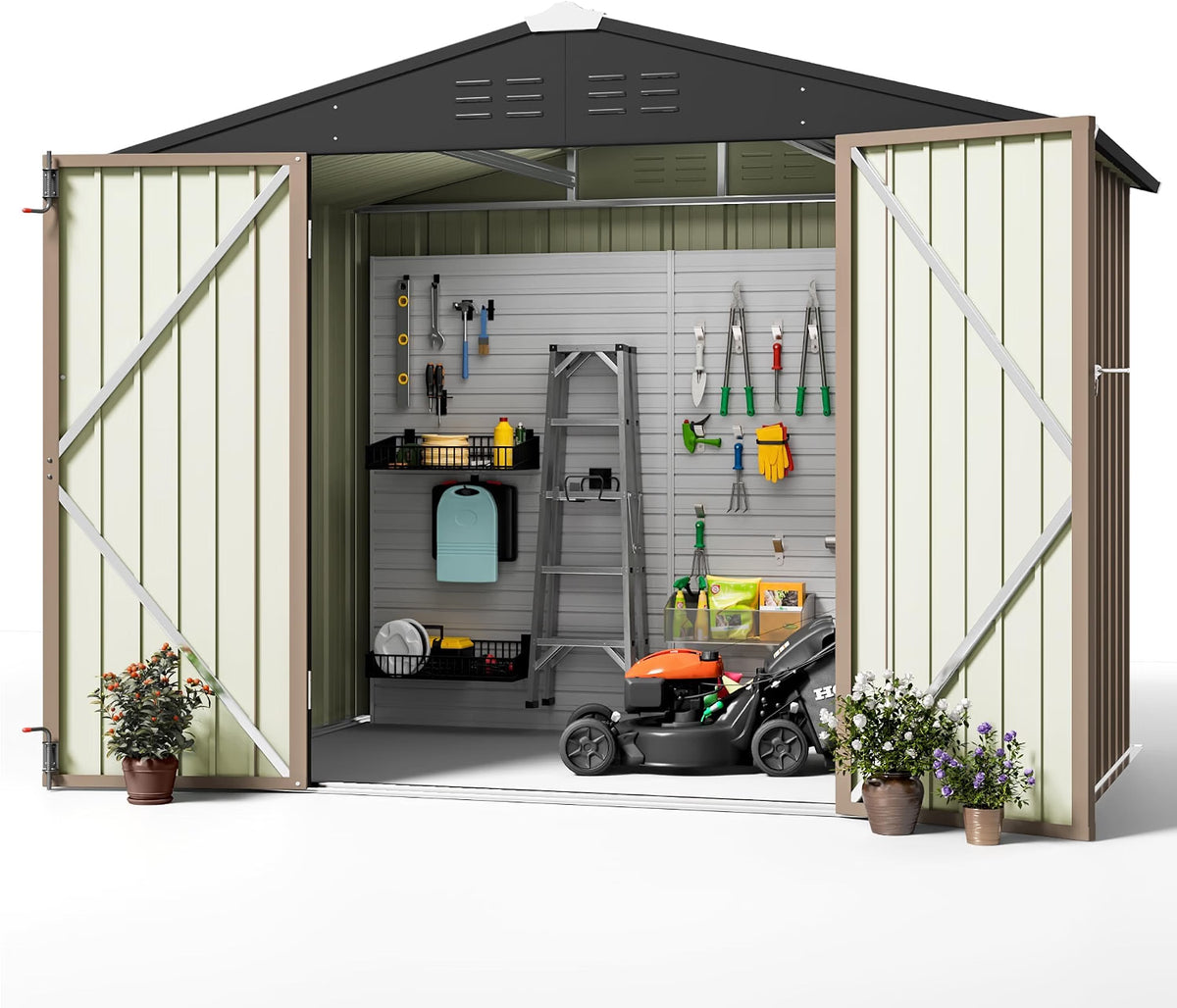 Patioslife Galvanized Steel Metal Storage Shed, Gable Roof Outdoor Shed for Backyard Garden Tools, Rust-Resistant Utility Tool Shed-Patioslife