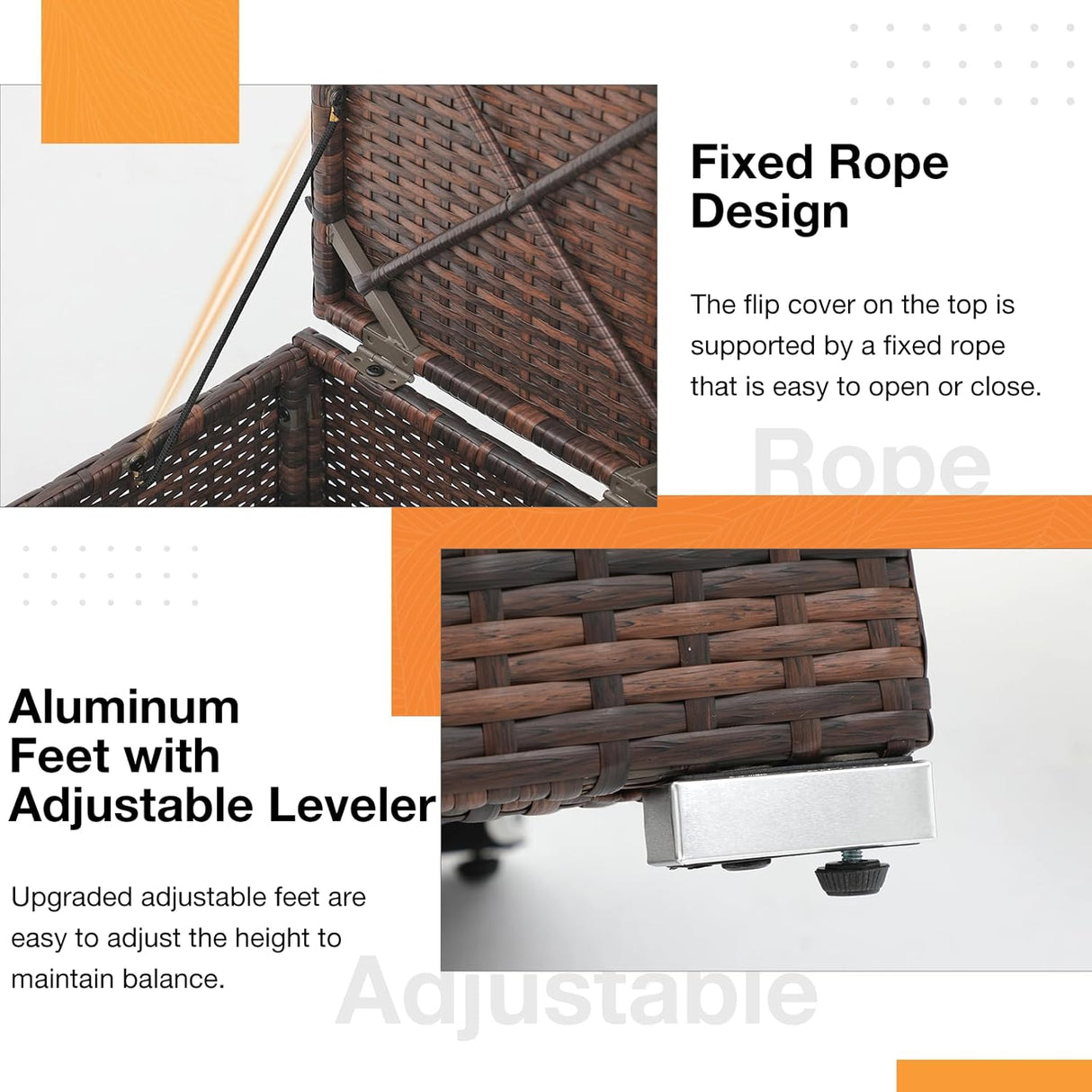 Patioslife Outdoor Ottoman with Storage – Grey PE Rattan Footrest with Thick Cushion for Patio or Pool