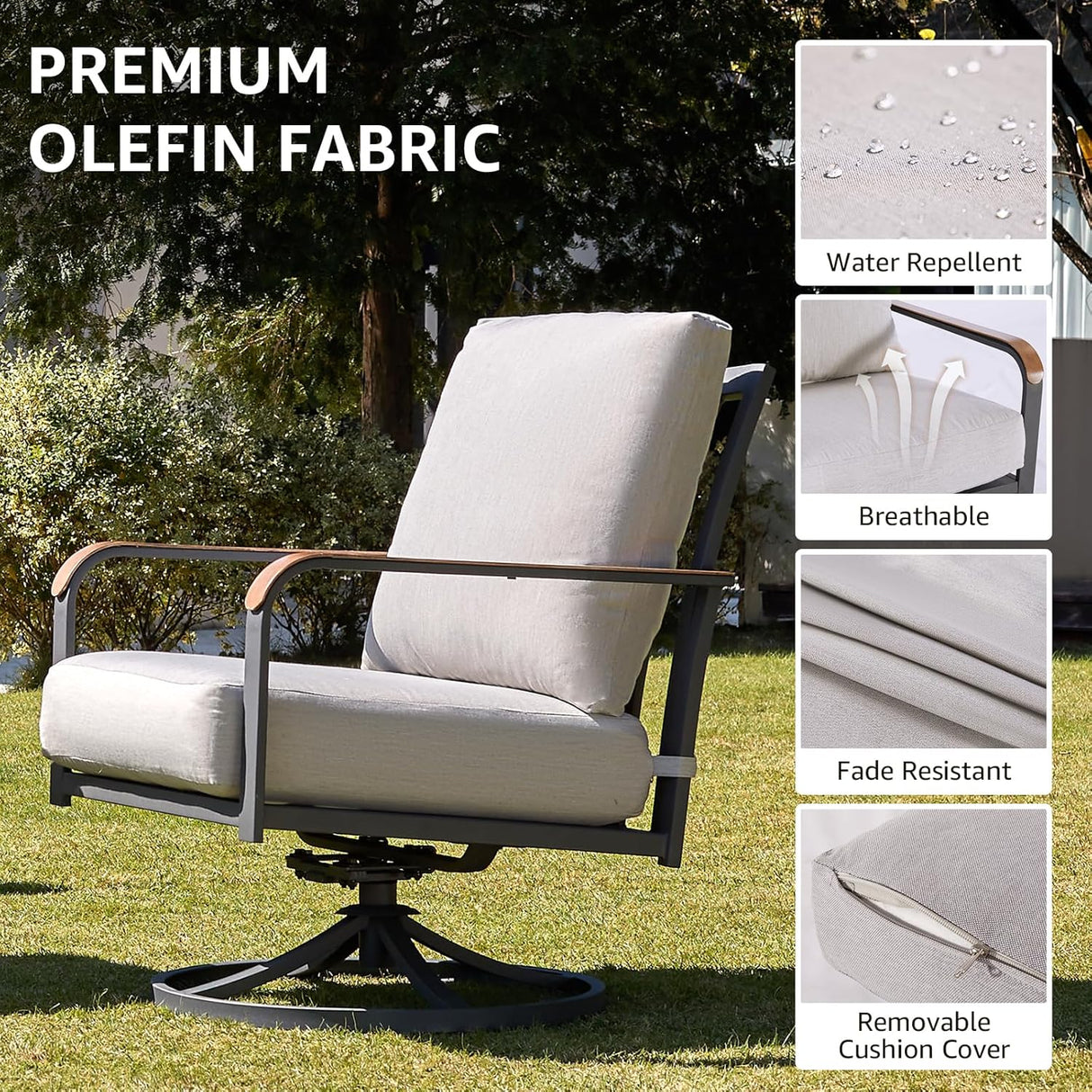 Patioslife Outdoor Conversation Furniture Set with 2 Rockers, 1 Metal Table and 6" Thick Cushions for Backyard, Porch, Balcony