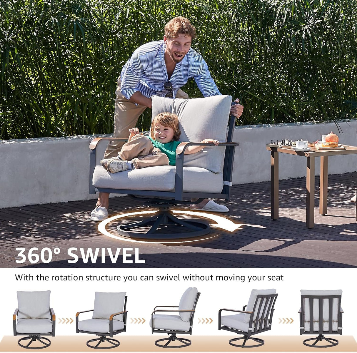 Patioslife Outdoor Conversation Furniture Set with 2 Rockers, 1 Metal Table and 6" Thick Cushions for Backyard, Porch, Balcony