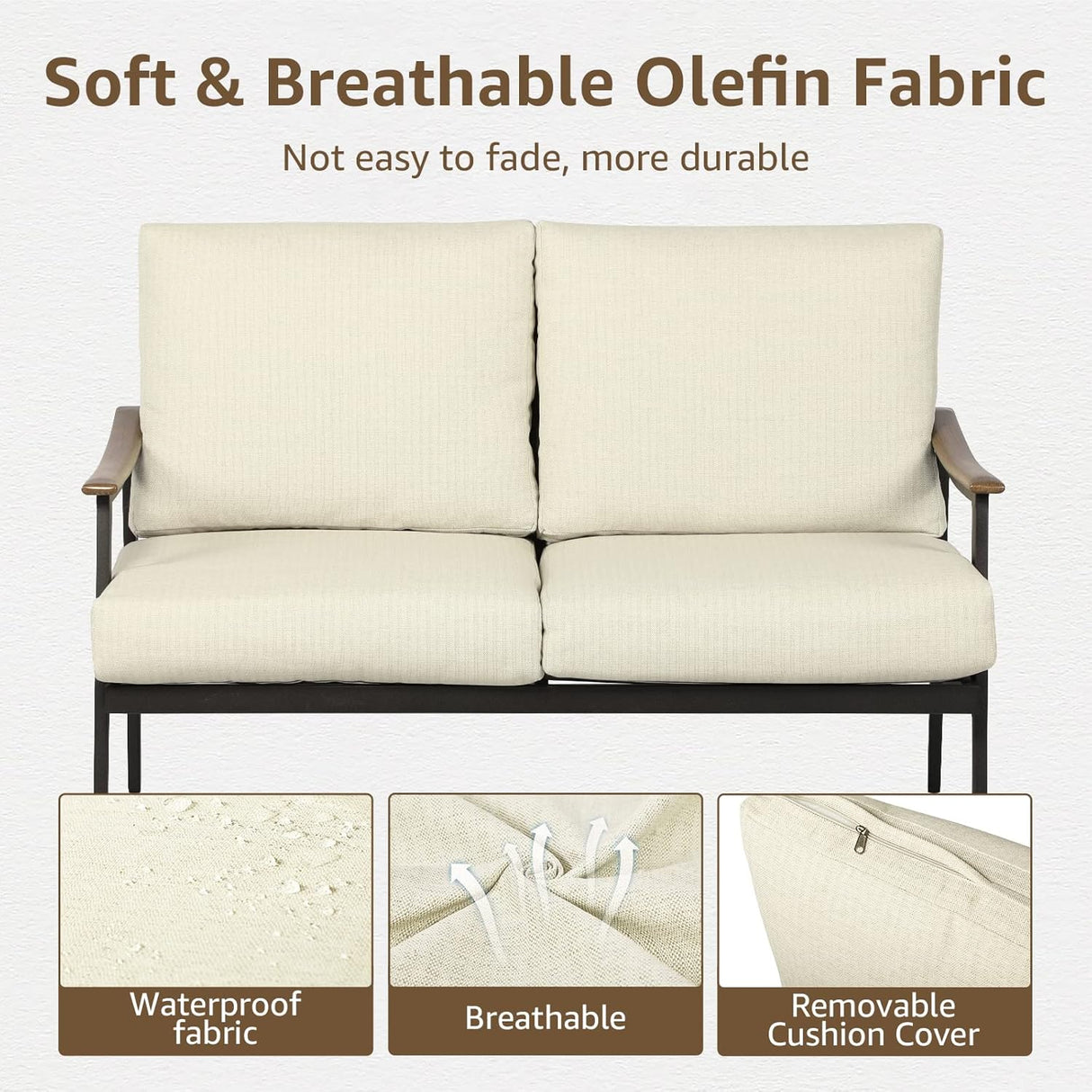 Patioslife Sofa Outdoor Furniture Metal Chair with Wicker Backrest & 6 Inches Cushion for Indoor, Front Porch, Deck, Balcony, Backyard, Sunroom