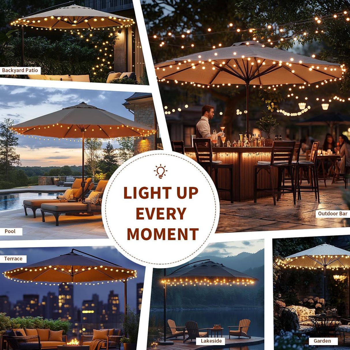 Patioslife Patio Umbrella & Gazebo Lights Control Battery Operated Parasol Ambient Lighting for Backyard Pool and Beach Umbrella Décor
