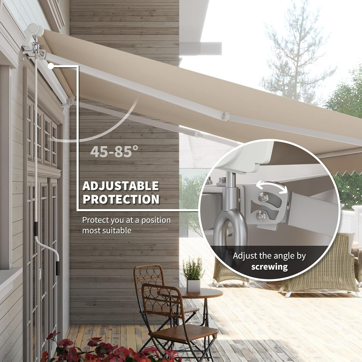 Retractable Awning Manual Crank, 12' x 10', UV-Resistant Water-Repellent Canopy, Aluminum Frame for Balcony, Deck & Patio Use
