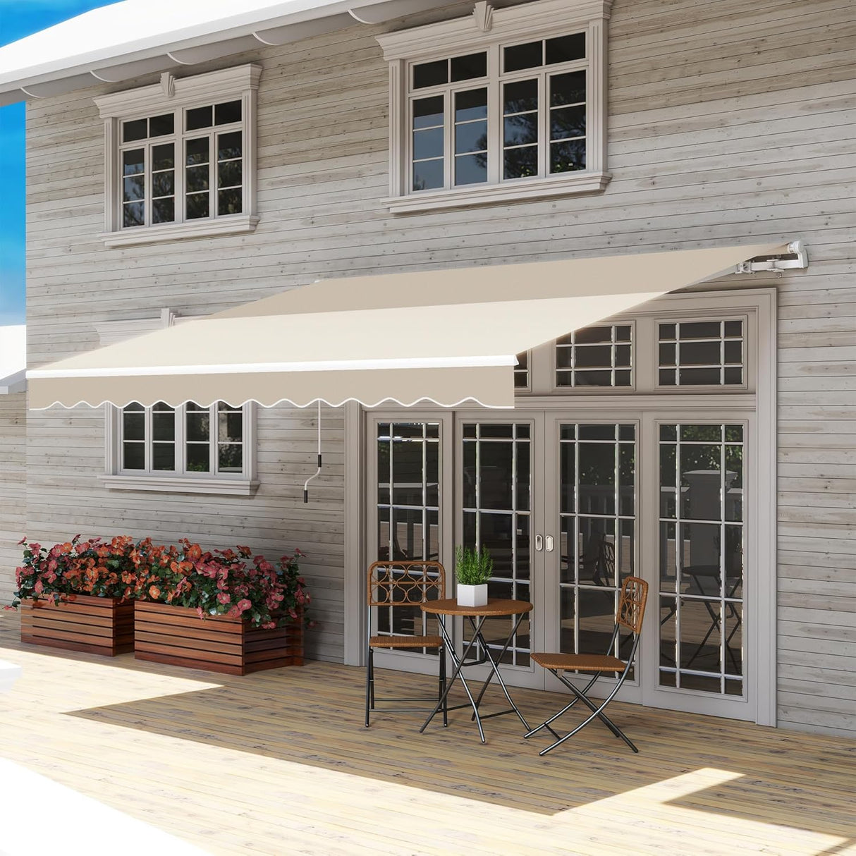 Retractable Awning Manual Crank, 12' x 10', UV-Resistant Water-Repellent Canopy, Aluminum Frame for Balcony, Deck & Patio Use