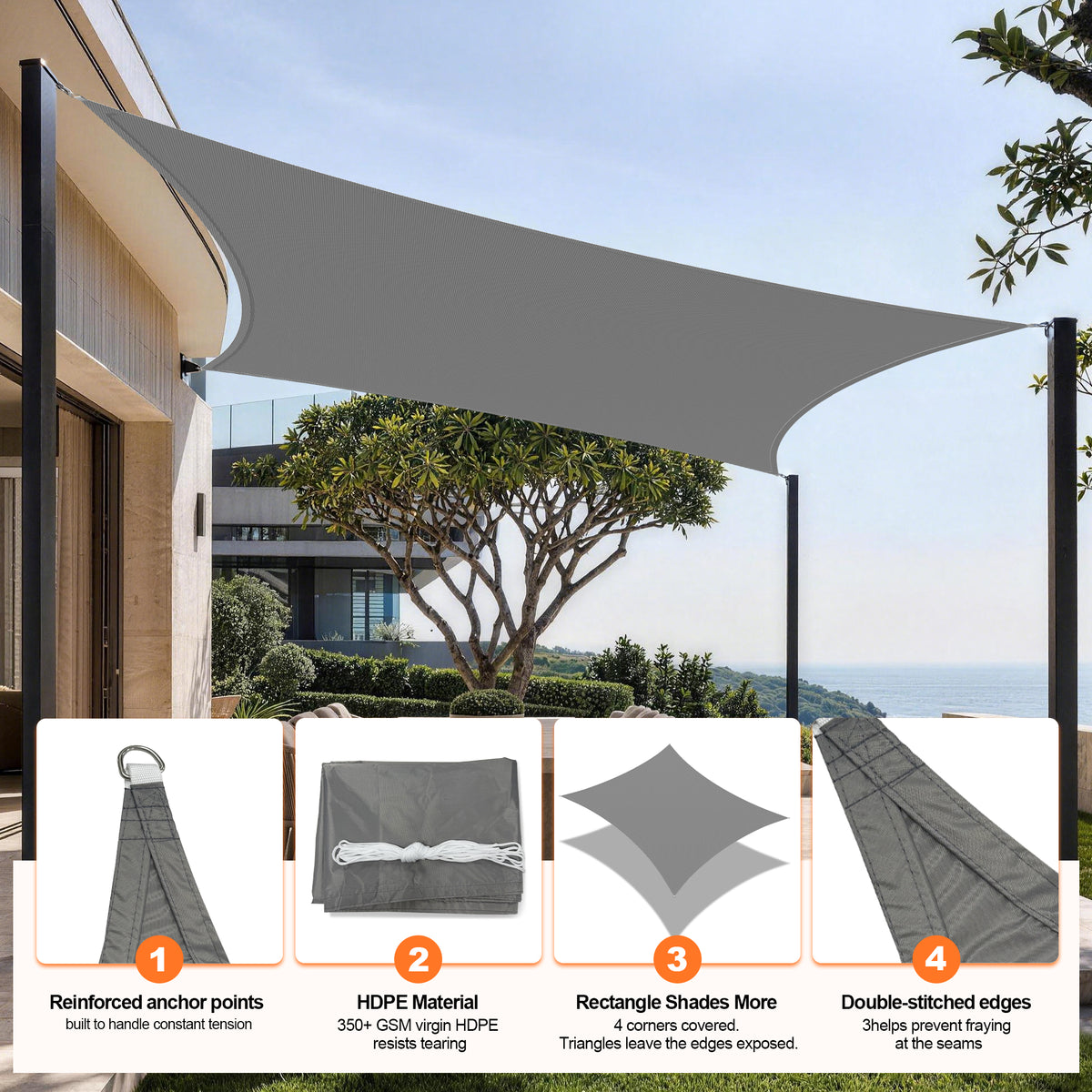 Patioslife Sun Shade Sail – UV Protection Outdoor Patio Canopy with Reinforced Edges