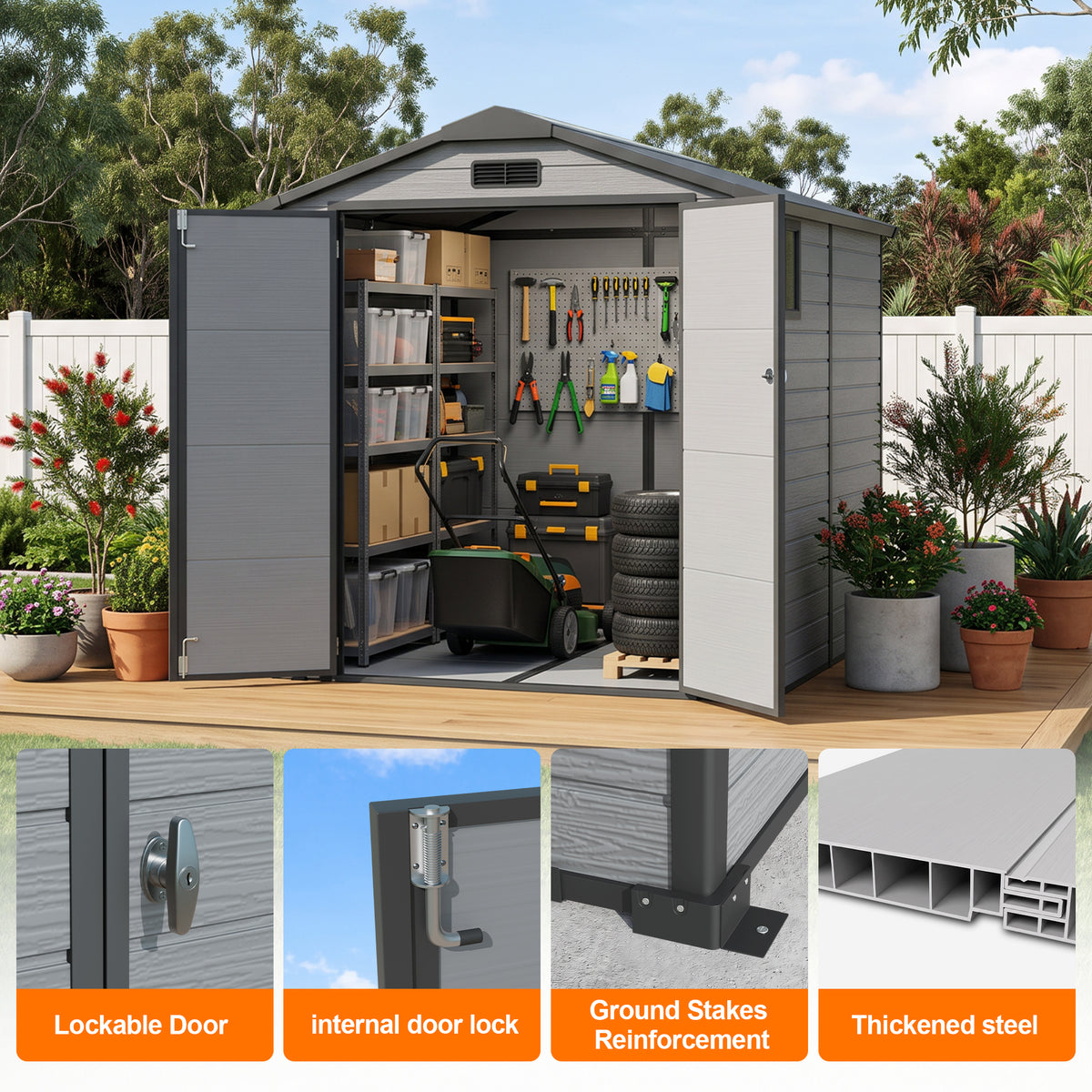 Patioslife YardVault Outdoor Storage Shed with Floor, All-Weather Resin Shed for Tools, Bikes & Lawn Equipment