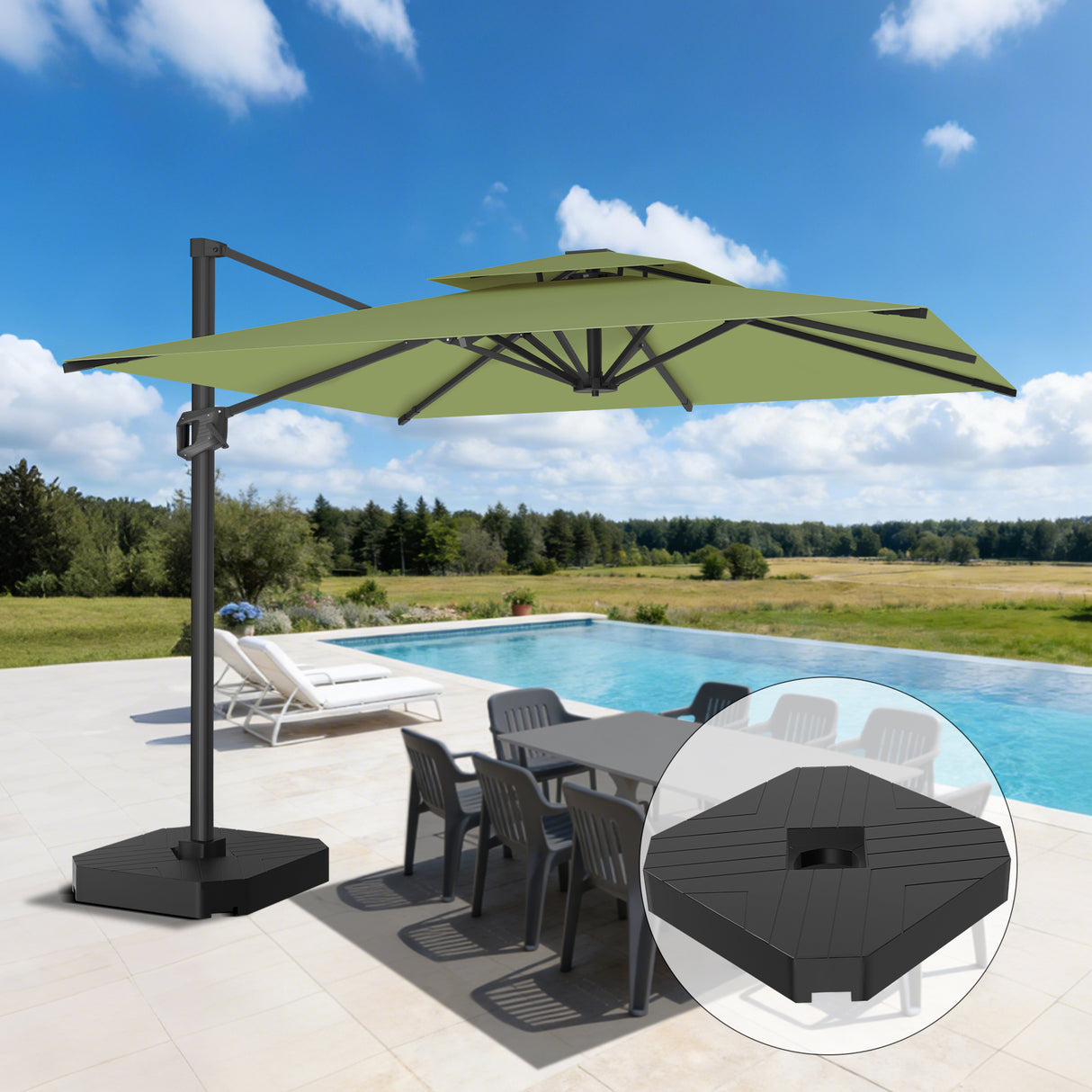 Patioslife Aegis Pro™ Cantilever Umbrella with Cross Metal Base, Reinforced & Powder-Coated Aluminium Ribs and Pole, Ideal for Garden & Patio