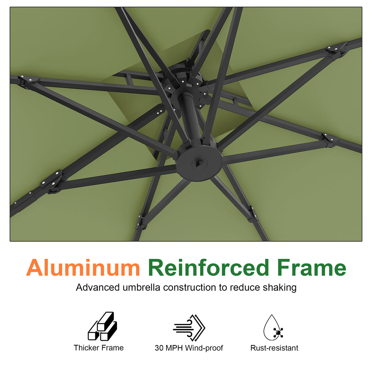 Patioslife Aegis Pro™ Cantilever Umbrella with Cross Metal Base, Reinforced & Powder-Coated Aluminium Ribs and Pole, Ideal for Garden & Patio