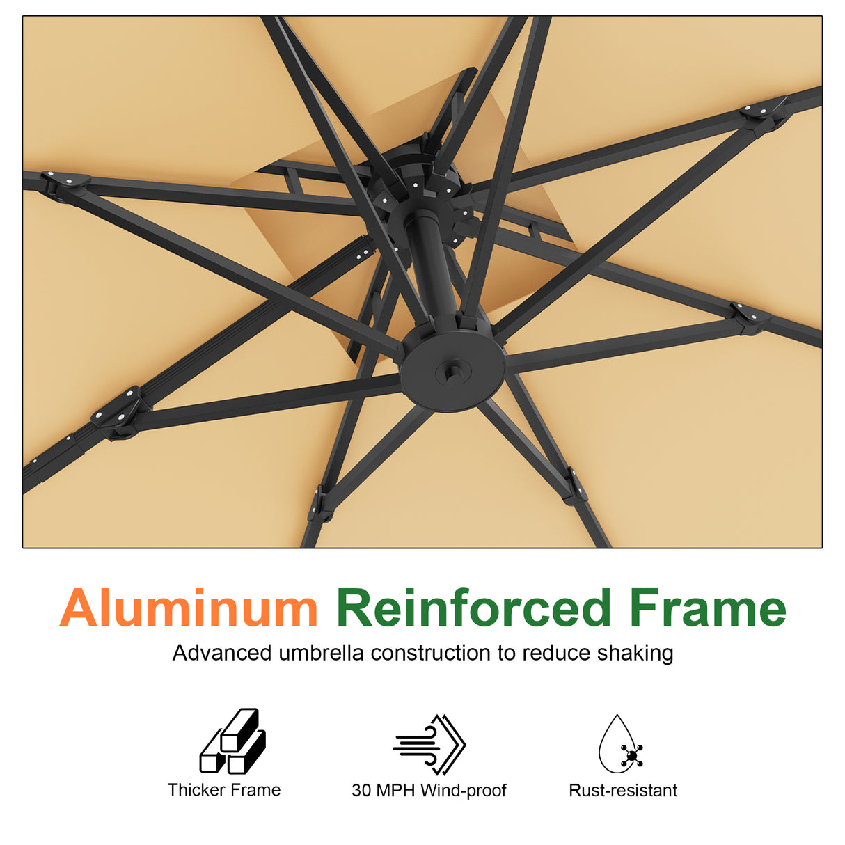 Patioslife Aegis Pro™ Cantilever Umbrella with Cross Metal Base, Reinforced & Powder-Coated Aluminium Ribs and Pole, Ideal for Garden & Patio