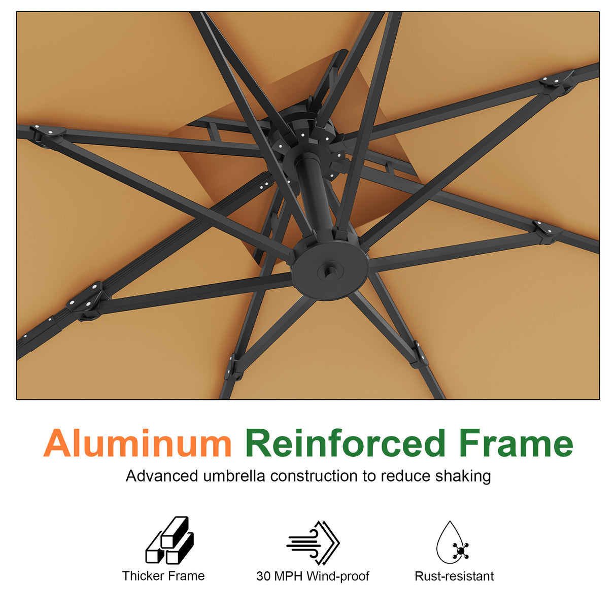 Patioslife Aegis Pro™ Cantilever Umbrella with Cross Metal Base, Reinforced & Powder-Coated Aluminium Ribs and Pole, Ideal for Garden & Patio