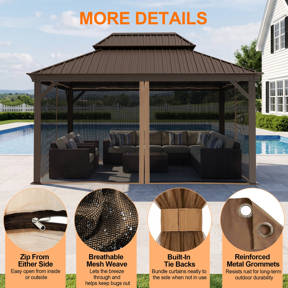 Patioslife Gazebo Replacement Mesh Netting – 300GSM Insect Screen, Double Track Sliding Mesh Panel for Outdoor Gazebo