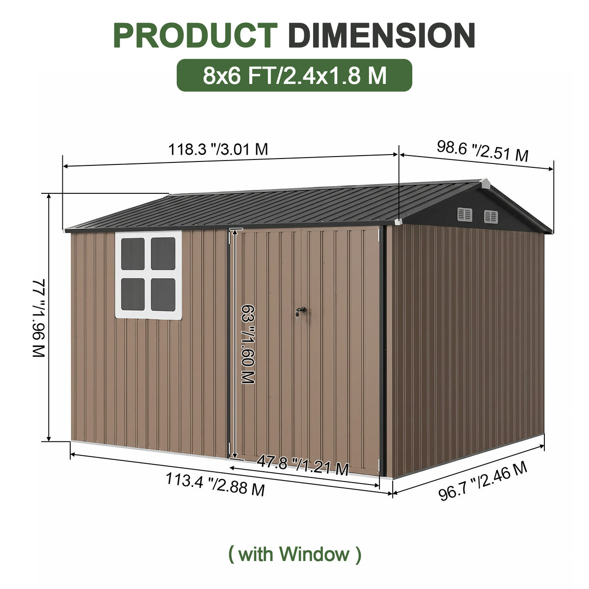 Patioslife Galvanized Steel Metal Storage Shed, Gable Roof Outdoor Shed for Backyard Garden Tools, Rust-Resistant Utility Tool Shed-Patioslife