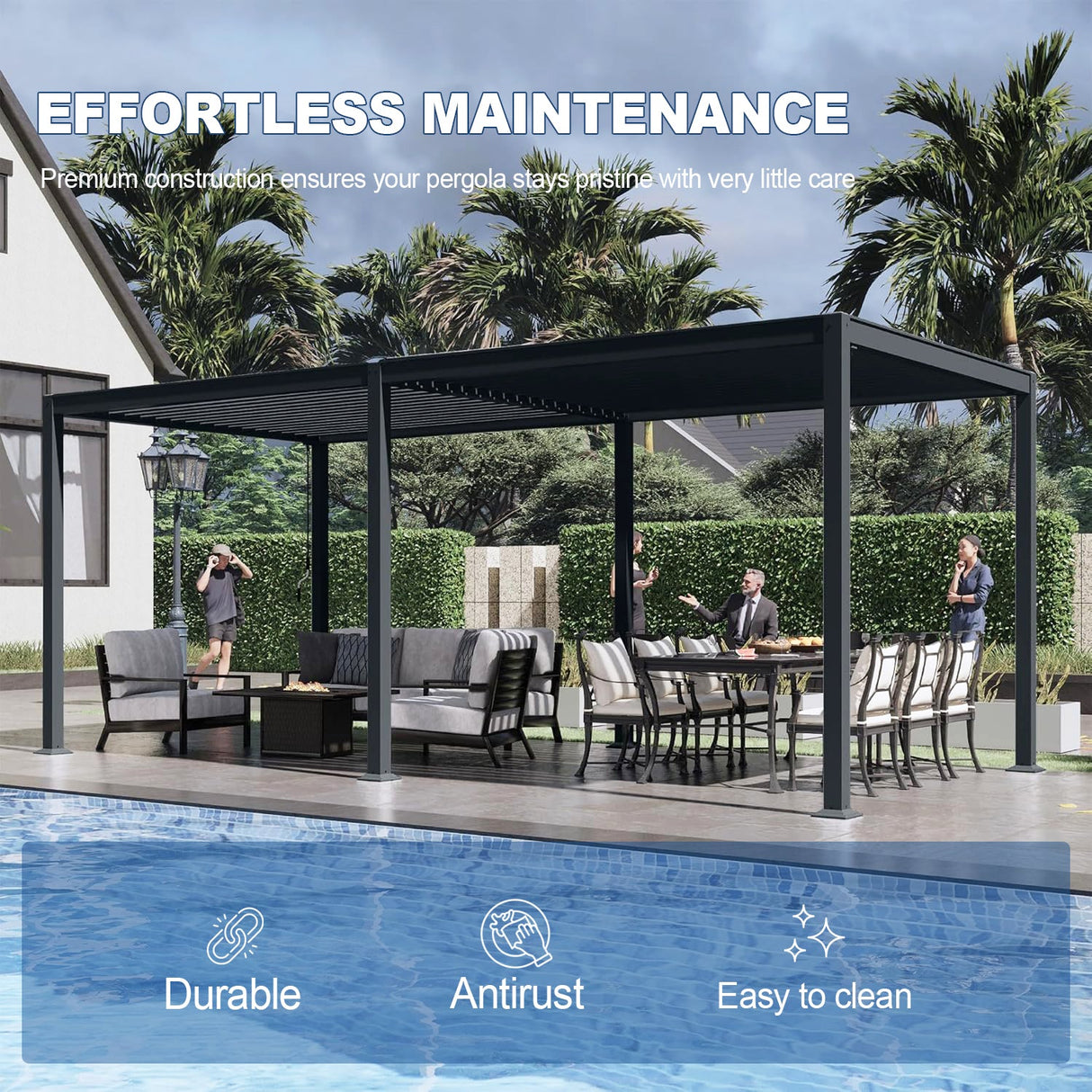 Patioslife Atlantic™ | Aluminium Louvered Pergola with Adjustable Roof, Freestanding All-Weather Shelter for Deck, Patio & Poolside