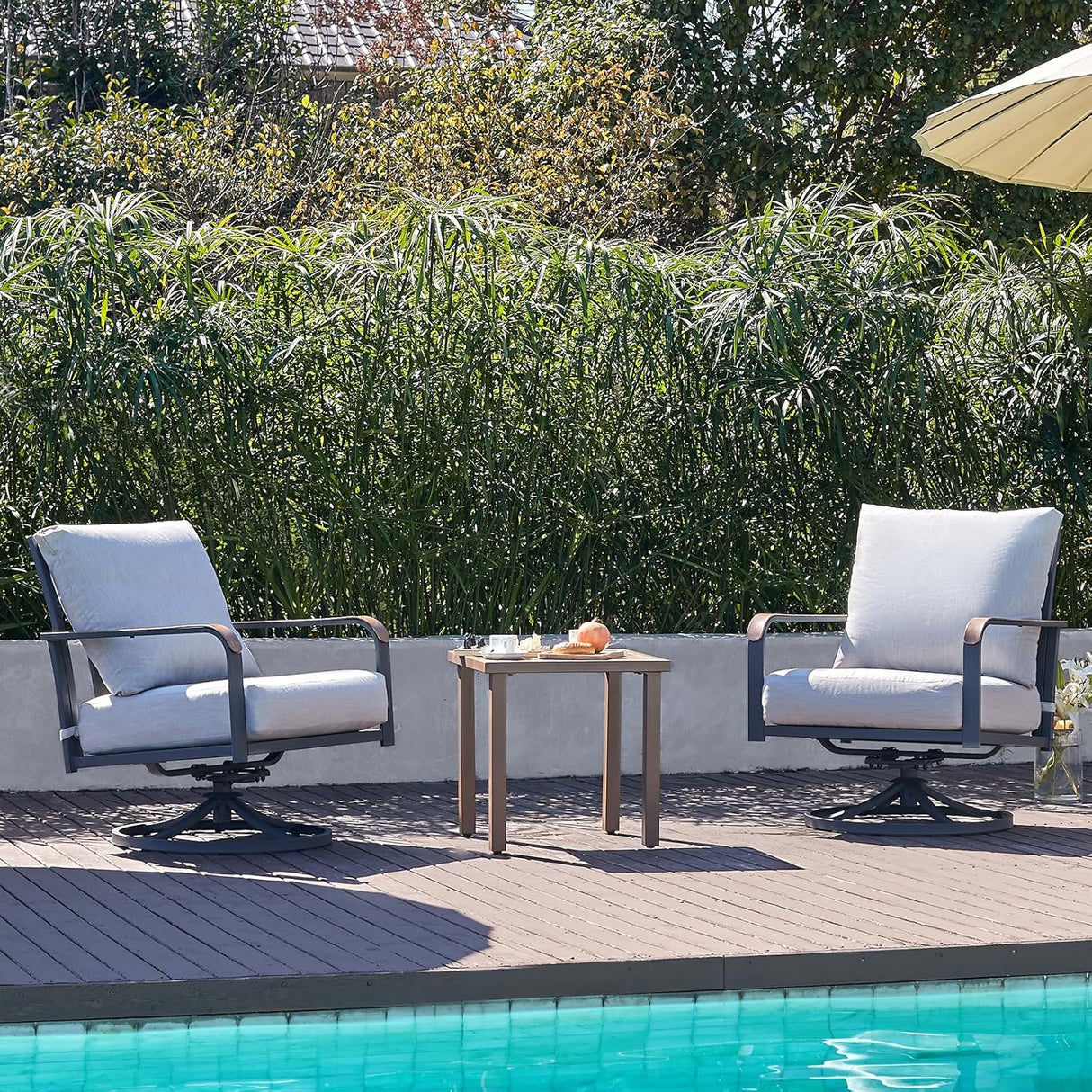 Patioslife Outdoor Conversation Furniture Set with 2 Rockers, 1 Metal Table and 6" Thick Cushions for Backyard, Porch, Balcony