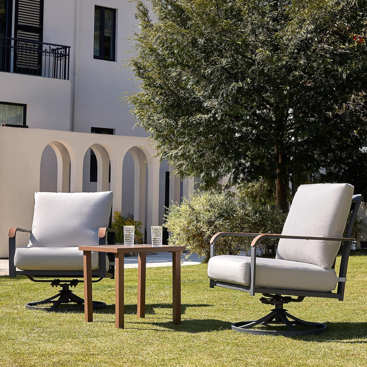 Patioslife Outdoor Conversation Furniture Set with 2 Rockers, 1 Metal Table and 6" Thick Cushions for Backyard, Porch, Balcony