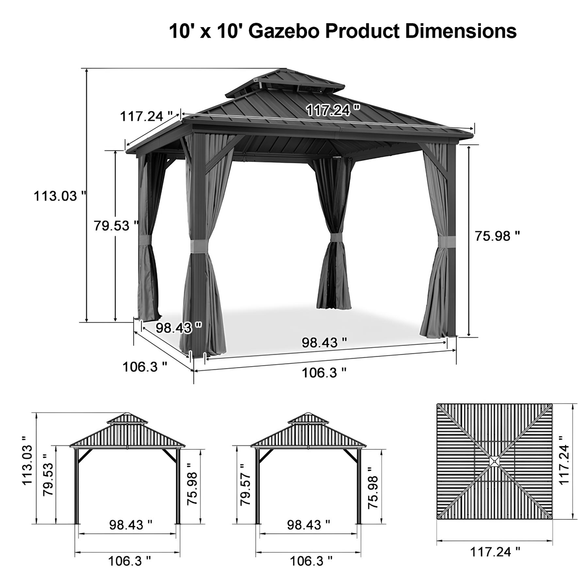 Patioslife Haven | Hardtop Gazebo with Wood Grain Aluminum Frame, Double Vented Roof & Curtains, Patio Pergola for Garden or Backyard