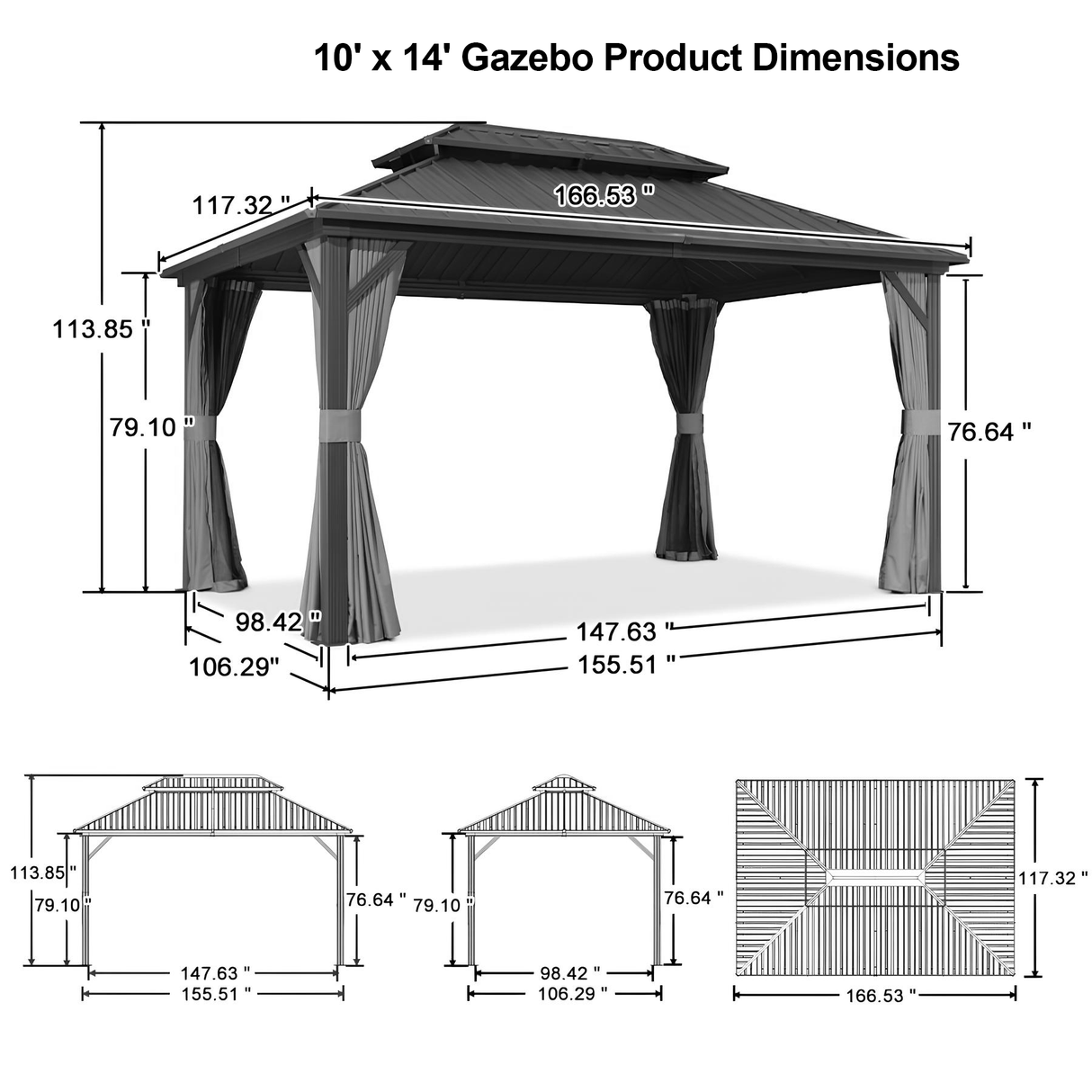 Patioslife Haven | Hardtop Gazebo with Wood Grain Aluminum Frame, Double Vented Roof & Curtains, Patio Pergola for Garden or Backyard