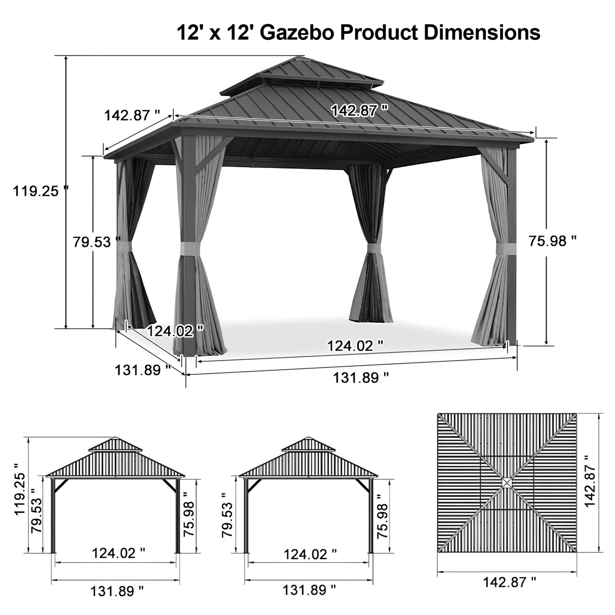 Patioslife Haven | Hardtop Gazebo with Wood Grain Aluminum Frame, Double Vented Roof & Curtains, Patio Pergola for Garden or Backyard