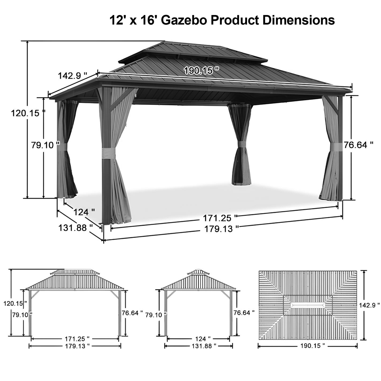 Patioslife Haven | Hardtop Gazebo with Wood Grain Aluminum Frame, Double Vented Roof & Curtains, Patio Pergola for Garden or Backyard