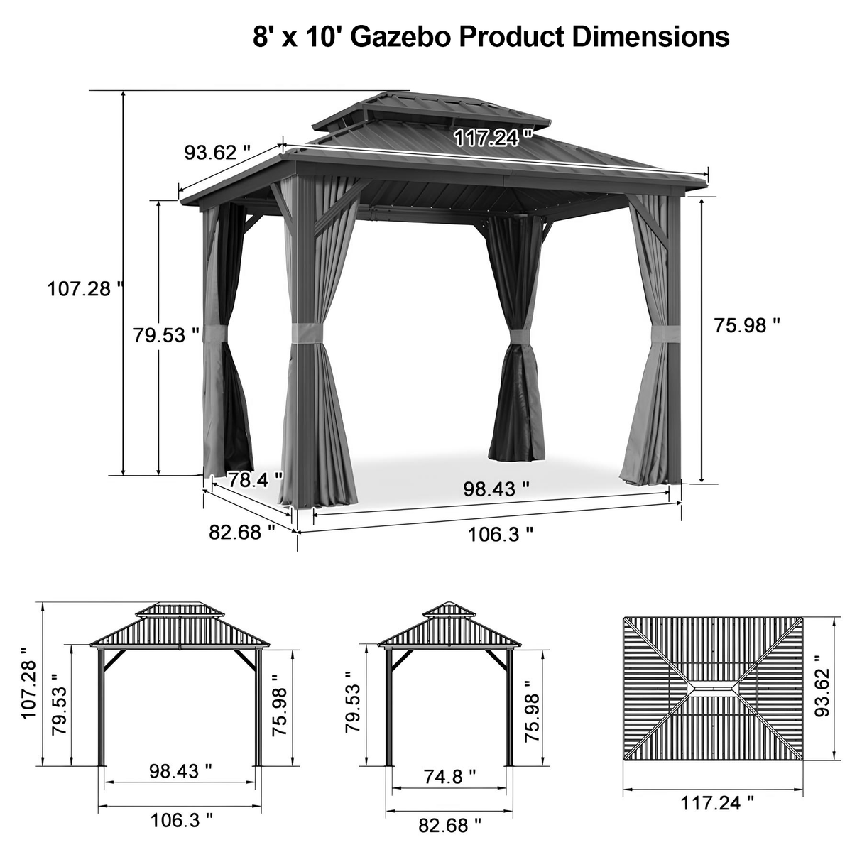 Patioslife Haven | Hardtop Gazebo with Wood Grain Aluminum Frame, Double Vented Roof & Curtains, Patio Pergola for Garden or Backyard
