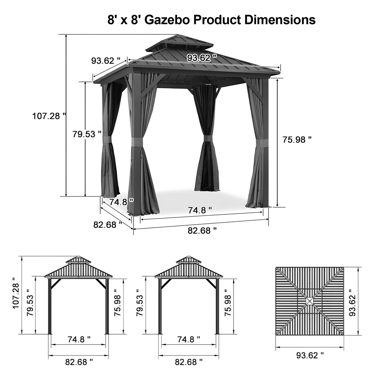 Patioslife Haven | Hardtop Gazebo with Wood Grain Aluminum Frame, Double Vented Roof & Curtains, Patio Pergola for Garden or Backyard