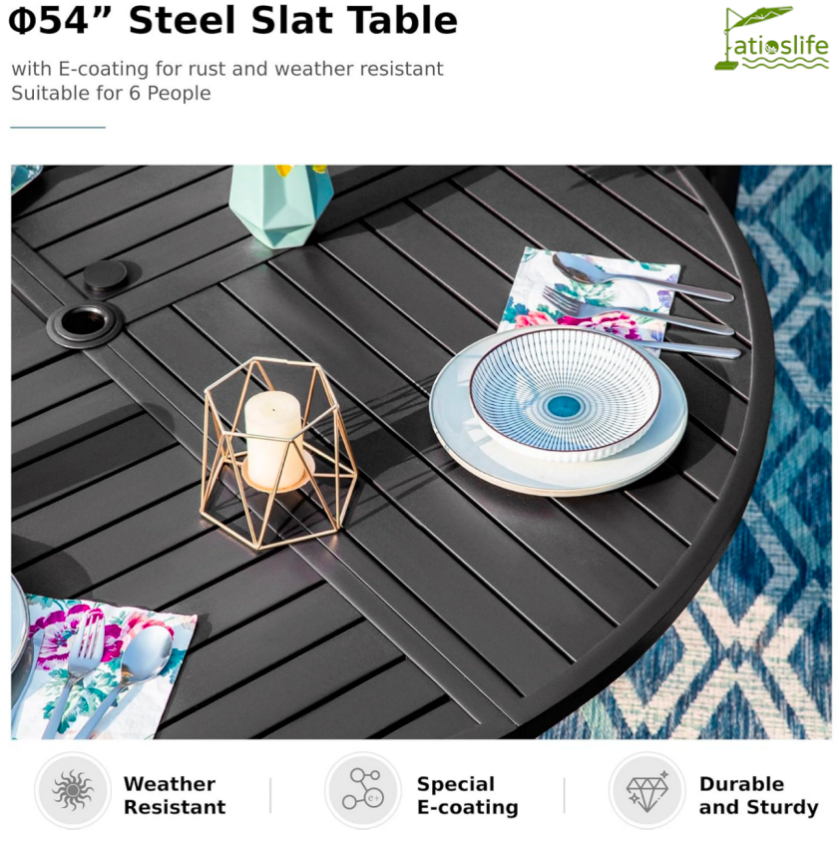 Patioslife 7 PCS Patio Dining Set – Rectangular Table with Umbrella Hole & 6 Cushioned Chairs for Backyard|Porch|Balcony|Deck