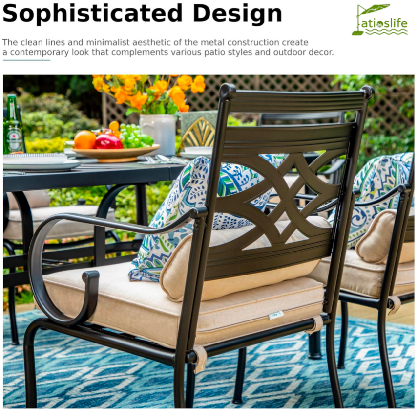 Patioslife 7 PCS Patio Dining Set – Rectangular Table with Umbrella Hole & 6 Cushioned Chairs for Backyard|Porch|Balcony|Deck