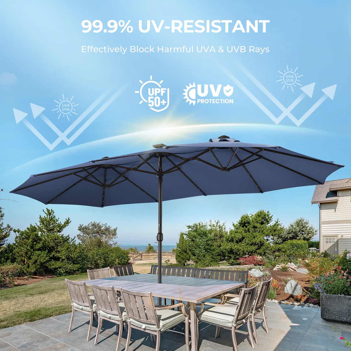 Patioslife Horizon Haven™ 15'x 9' Double-Sided Patio Umbrella with LED Lights