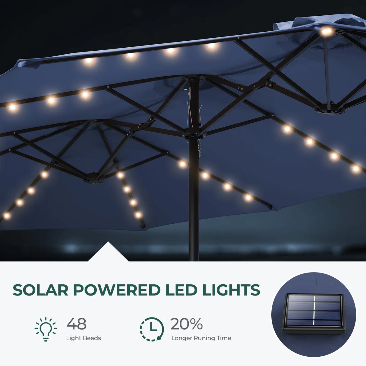 Patioslife Horizon Haven™ 15'x 9' Double-Sided Patio Umbrella with LED Lights