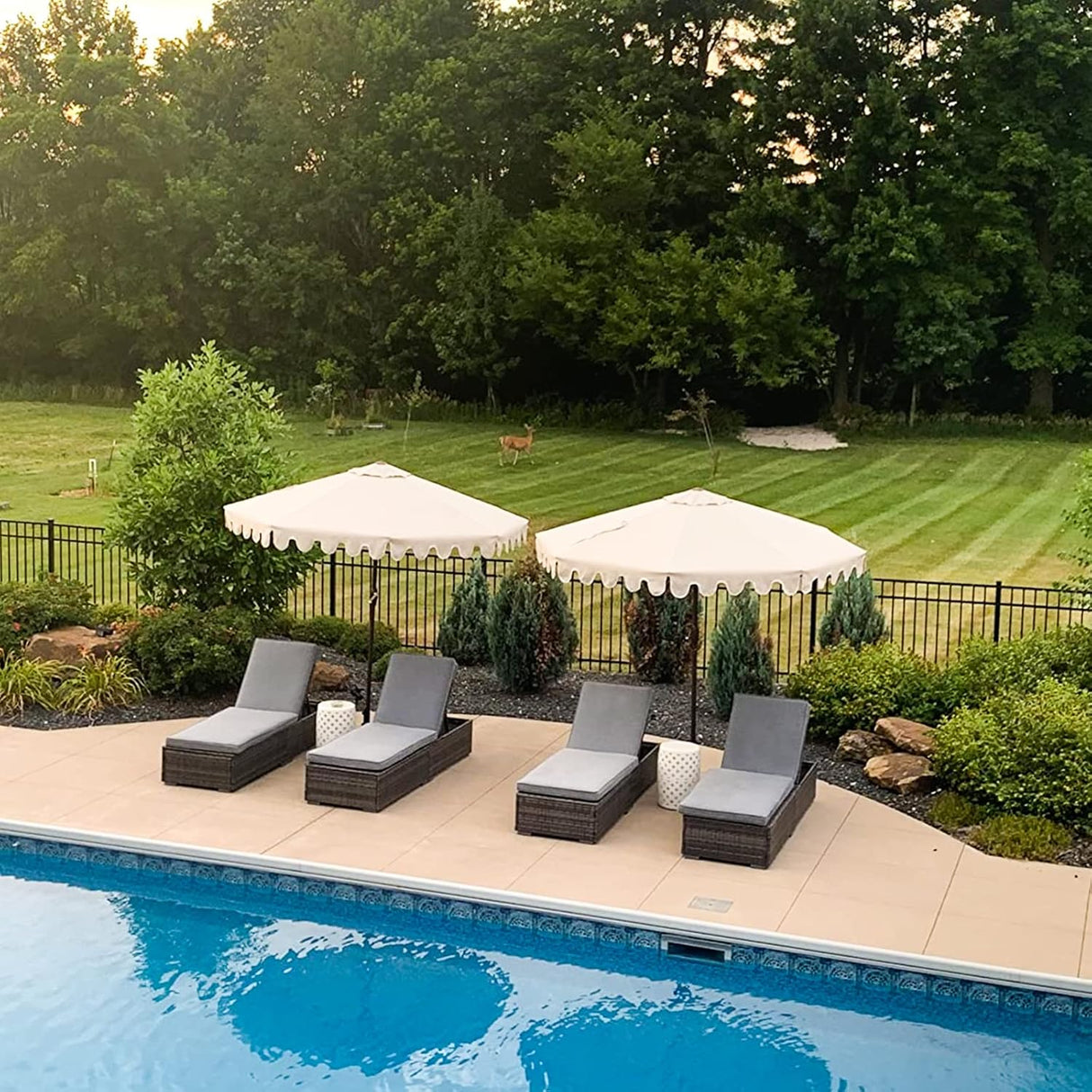 Patioslife Outdoor Reclining Chaise Lounges – Grey Rattan Adjustable Chairs with Cushions for Poolside & Garden