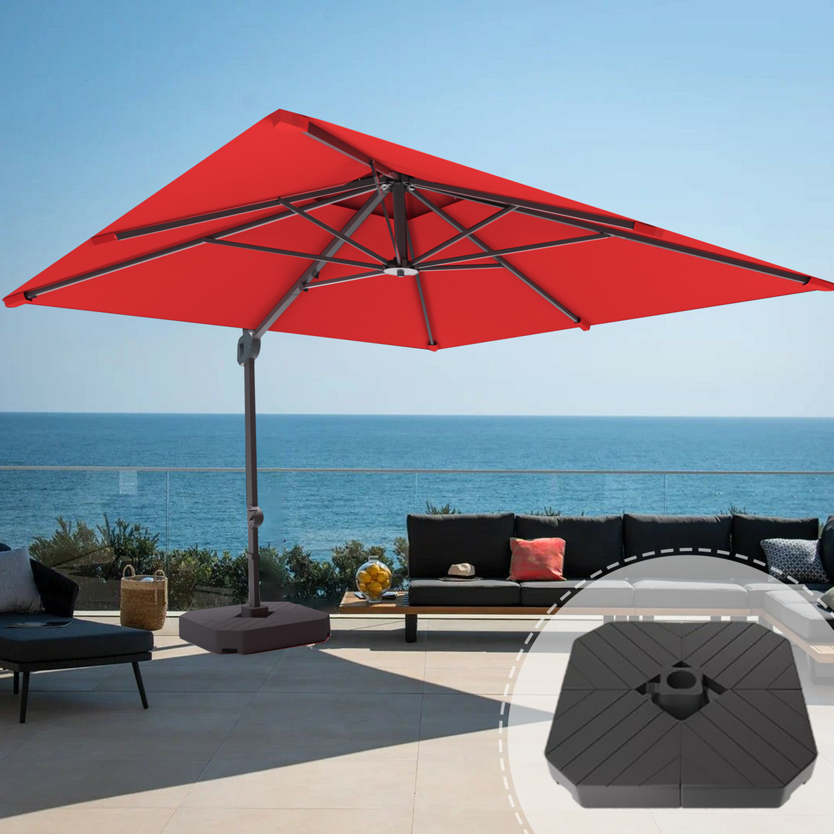 Patioslife Aegis Pro™ Cantilever Umbrella with Base & Protective Cover — Fibreglass Ribs & Powder-Coated Aluminium Pole for Garden & Patio