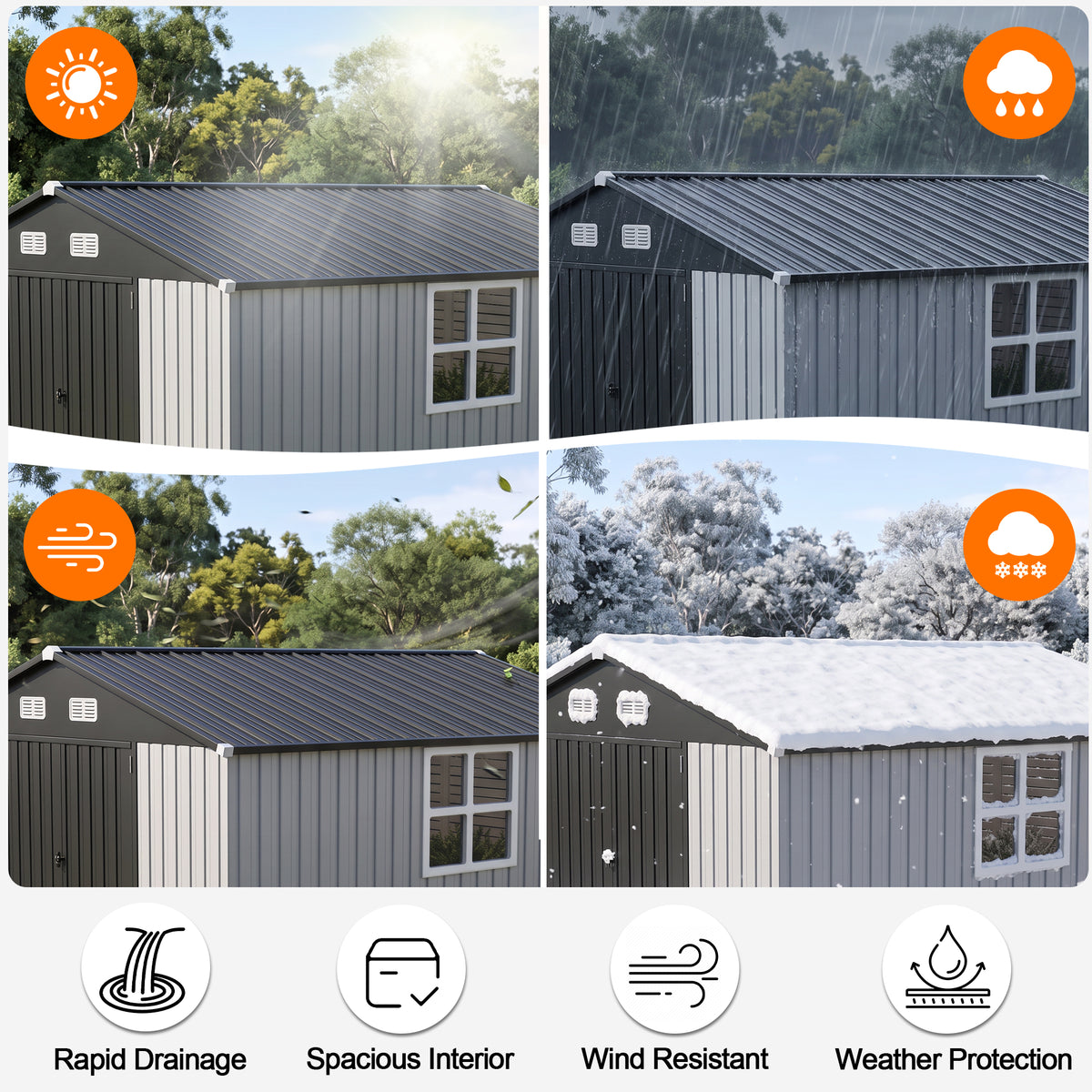 Patioslife YardVault Pro Metal Storage Shed with Window, Galvanized Steel Outdoor Tool Shed
