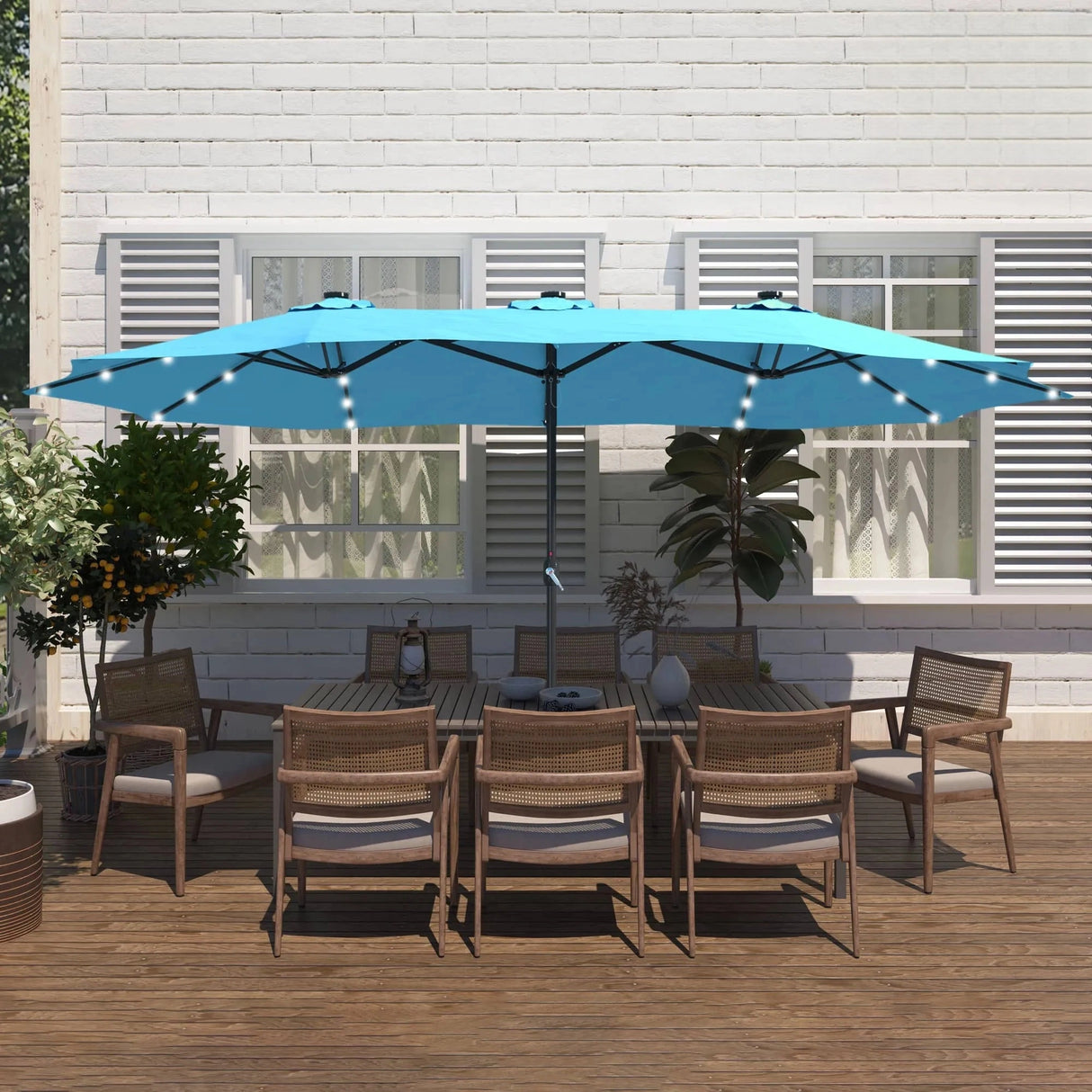 Patioslife Horizon Haven™ 15'x 9' Double-Sided Patio Umbrella with LED Lights