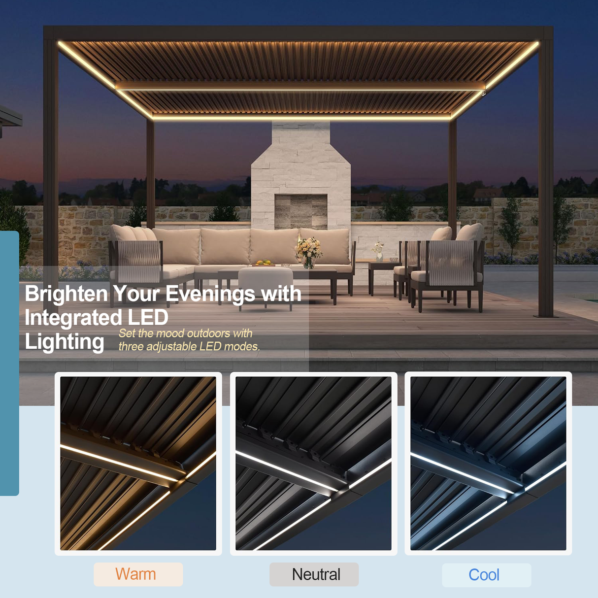 Patioslife Atlantic™ |10 x 20ft Contemporary Aluminium Louvered Pergola with Adjustable Louvers, Stylish Outdoor Pavilion for Patio & Entertaining