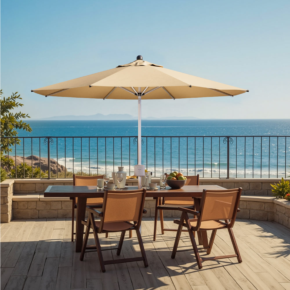 9ft Motorized Patio Umbrella – Remote Control, Easy Tilt Adjustment & Optional Base for Garden, Deck or Poolside Shade
