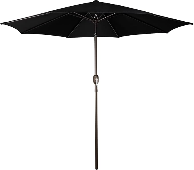 Patioslife black patio umbrella with crank lift and tilt design for backyard garden table shade