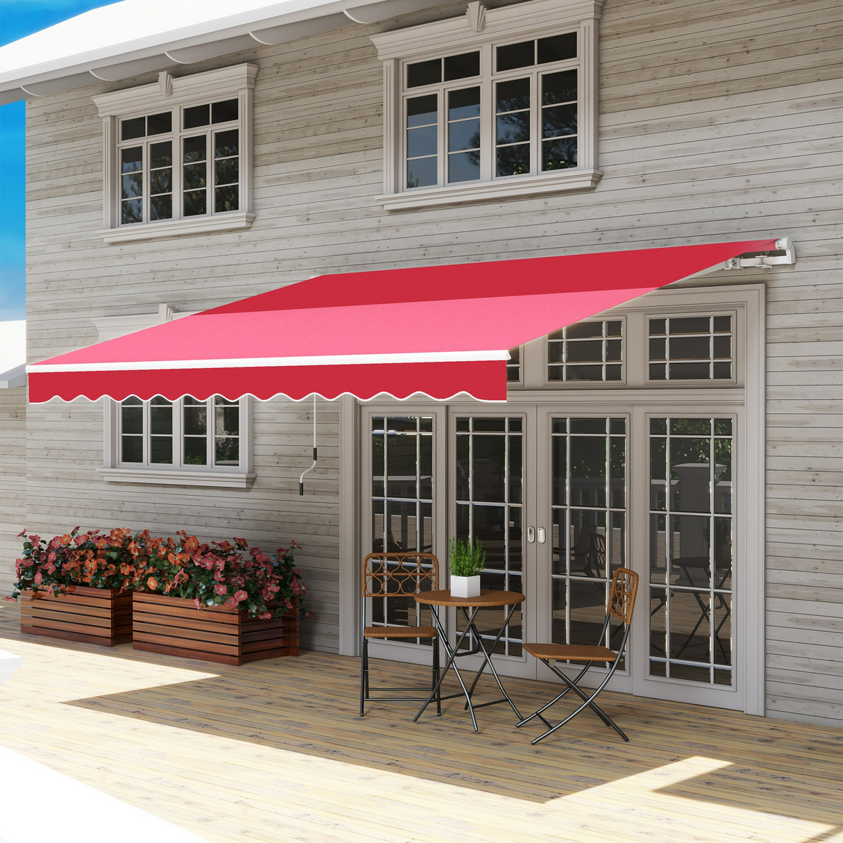 Patioslife 12'x10' Retractable Awning, Red Manual Crank Patio Awning with UV-Resistant Canopy for Deck Balcony