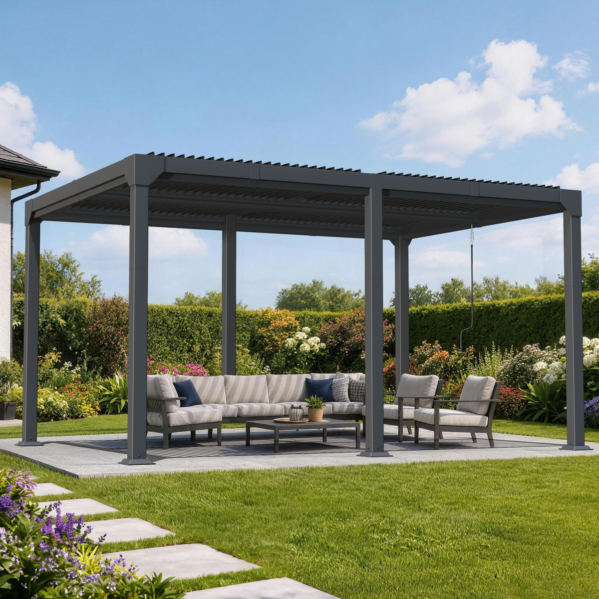 Patioslife Atlantic | Metal Louvered Pergola with Adjustable Roof, Freestanding All-Weather Shelter for Deck, Patio & Poolside