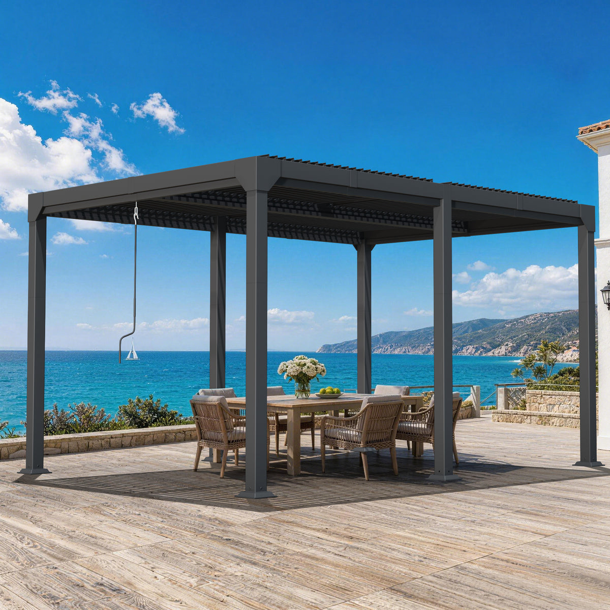 Patioslife Atlantic | Metal Louvered Pergola with Adjustable Roof, Freestanding All-Weather Shelter for Deck, Patio & Poolside